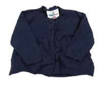 Tmavomodrý žebrovaný perforovaný propínací svetr Topomini