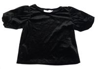 Černé sametové crop tričko s balonovými rukávy H&M