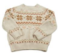 Světlebéžový žinylkový svetr s vločkami a srdíčky a vzorem H&M