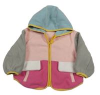 Světlerůžovo-tmavorůžovo-šedá fleecová propínací oversize mikina s kapucí SHEIN