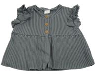 Tmavošedá žebrovaná pletená propínací vesta s volánky Next