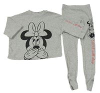 2Set - Šedé melírované žebrované oversize crop mikinotriko s Minnie + legíny George