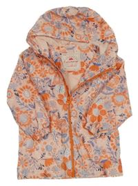 Broskvová šusťáková jarní bunda s kytičkami a motýlky a kapucí George