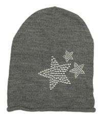 Šedá melírovaná pletená šmoulí čepice s hvězdičkami z peciček TCM