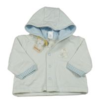 Nové - světlemodro-bílá pruhovaná propínací teplá mikina s pejskem a kapucí C&A