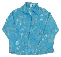 Azurová vzorovaná halenka s palmami