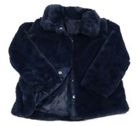 Tmavomodrý kožešinový podšitý kabát s límečkem St. Bernard