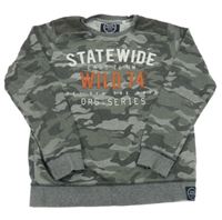 Army-šedá melírovaná vzorovaná mikina s nápisy C&A