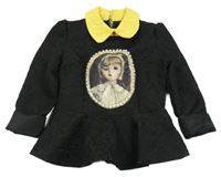 Černá vzorovaná teplá podšitá tunika s holčičkou a korálky a žlutým límečkem