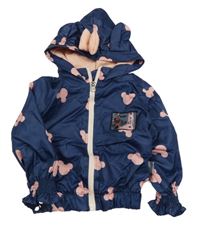 Tmavomodrá šusťáková jarní bunda s Minnie a kapucí