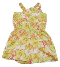 Bílý vzorovaný asymetrický letní overal s květy a lístečky PRIMARK