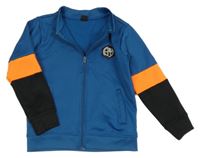 Petrolejovo-černo-křiklavě oranžová thermo propínací mikina s nášivkou