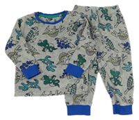 Šedo-safírové melírované sametové pyžamo s dinosaury C&A