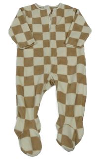 Hnědo-smetanový kostkovaný fleecový overal Next