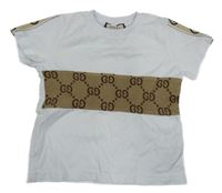 Bílo-hnědé tričko s logy a vzorem GUCCI