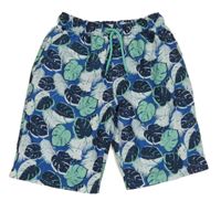 Cobaltově modré plážové kraťasy s listy