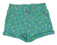 Zelenomodré kraťasy s barevnými srdíčky lupilu