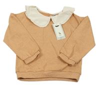 Nové - karamelová melírovaná oversize mikina s bílým límečkem Tu