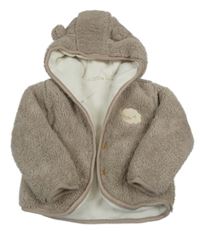 Světlehnědošedá huňatá zateplená bunda s ovečkou a kapucí s oušky orsolino