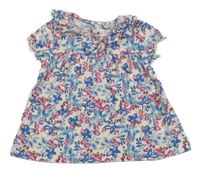 Smetanové šaty s kytičkami a mašlí a volánky 