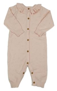 Světlerůžový 3D puntíkatý úpletový overal s límečkem little Nutmeg