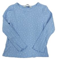 Modré žebrované crop triko s kytičkami H&M