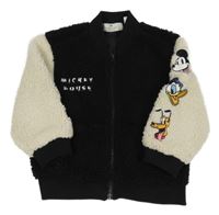 Černo-smetanový huňatý podšitý bomber s Mickey s kamarády H&M