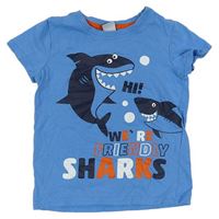 Modré tričko se žraloky a nápisy Kiki&Koko
