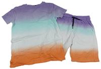 2set - Fialovo-bilo-oranžové ombré tričko + teplákové kraťasy George