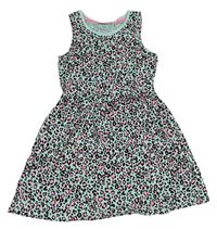 Tyrkysovo-černé bavlněné šaty s leopardím vzorem Matalan