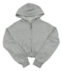 Světlešedá melírovaná propínací crop mikina s kapucí H&M