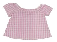 Růžovo-bílá kostkovaná crop halenka New Look