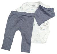 3set - Bílé body se želvami + tmavomodro-bílé pruhované lehké tepláky + slinták F&F
