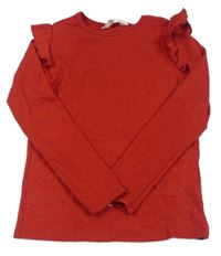 Červený třpytivý lehký svetr s volánky zn. H&M