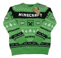 Nové - Zeleno-černý vzorovaný svetr s Minecraft zn. Primark