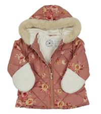 Starorůžová prošívaná květovaná šusťáková zimní bunda s kapucí George