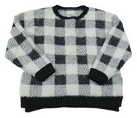 Světlešedo-černý kostkovaný chlupatý svetr F&F