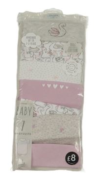 Nové - 7x body - 2x bílé s labutěmi + světlešedé melírované + s 2x s puntíky + růžové + růžové se srdíčky George