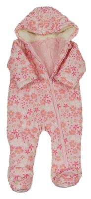 Růžová květovaná zateplená kombinéza s kapucí Dunnes