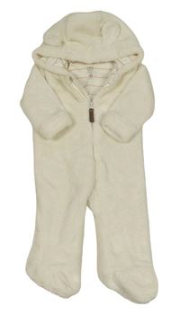Smetanová chlupatá podšitá kombinéza s kapucí s oušky F&F