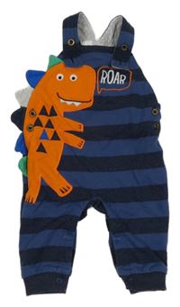 Tmavomodré pruhované laclové tepláky s dinosaurem F&F