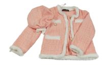 2set - Růžový kostkovaný kabátek s kožešinou + baret