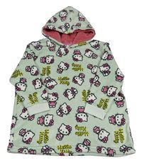 Mátová chlupatá oversize mikina s Hello Kitty a kapucí
