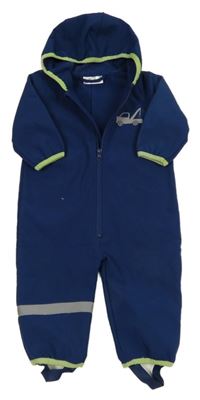 Tmavomodrá softshellová kombinéza s odtahovkou a kapucí Ergee