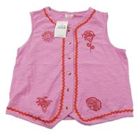 Nové - Růžová žebrovaná bavlněná propínací vesta s výšivkami Next