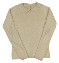 Béžový melírovaný žebrovaný svetr s límečkem Next