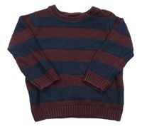 Vínovo-tmavomodrý pruhovaný svetr M&S