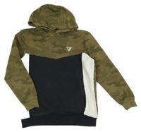 Khaki-černo-bílá mikina s army vzorem a kapucí George
