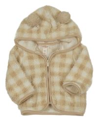 Béžovo-smetanová kostkovaná chlupatá propínací mikina s kapucí Cat&Jack