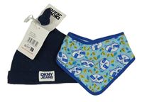 2set - Tmavomodrá žebrovaná čepice DKNY + modrý slinták s mývaly